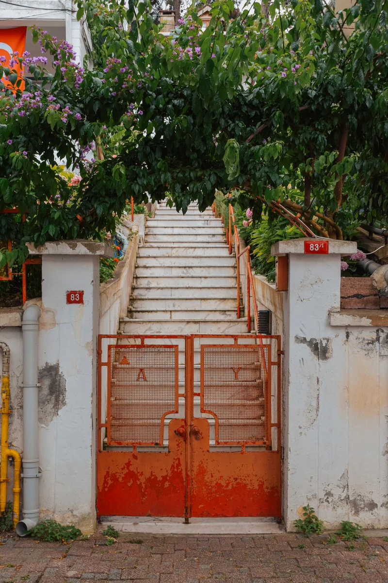 Painted bar gate at the steps