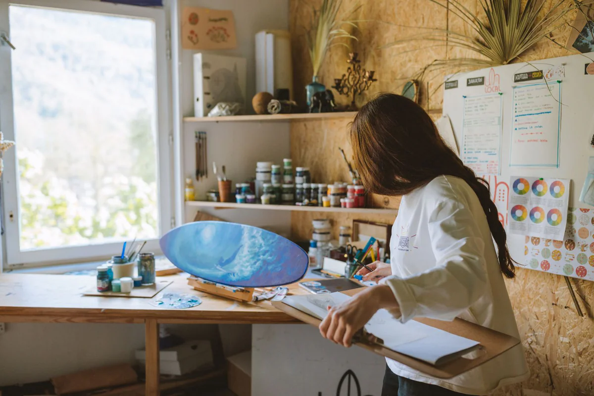 The studio's work table