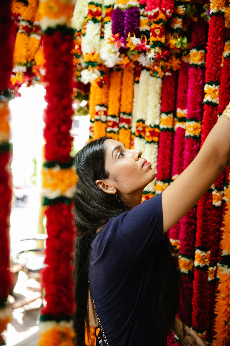 Marigold garlands being strung
