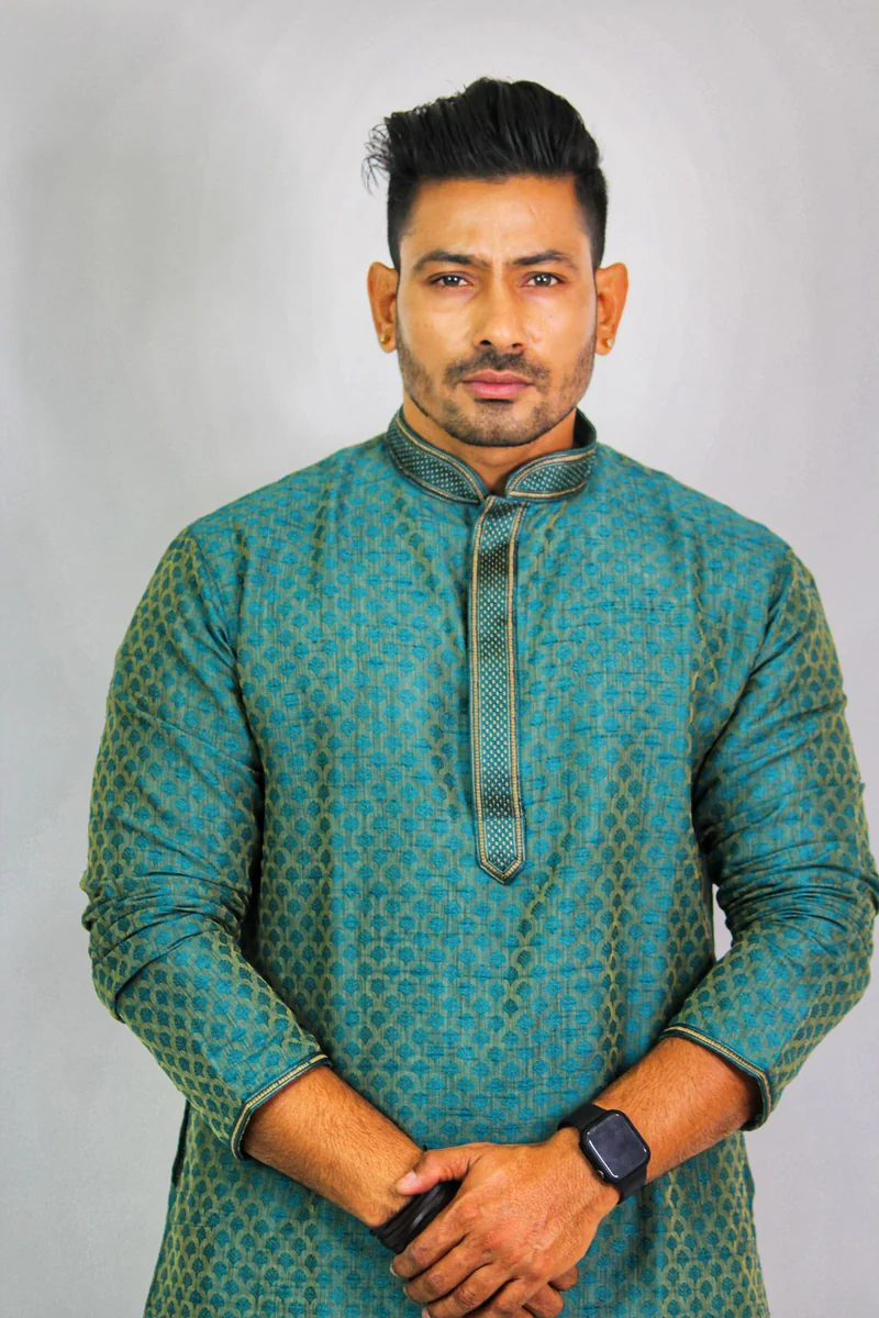 Teal silk kurta