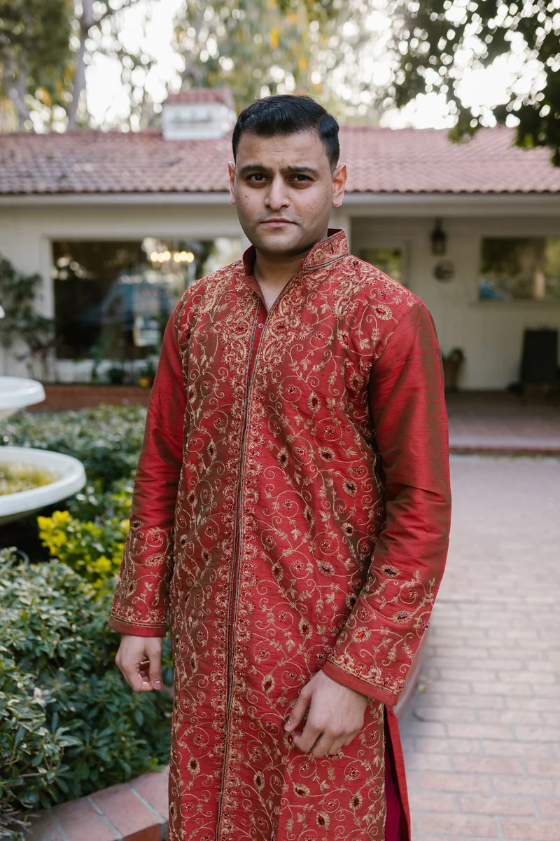 Embroidered silk kurta