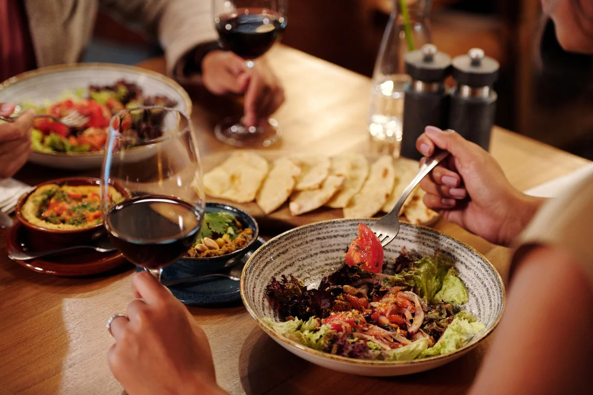 Dishes on a restaurant table