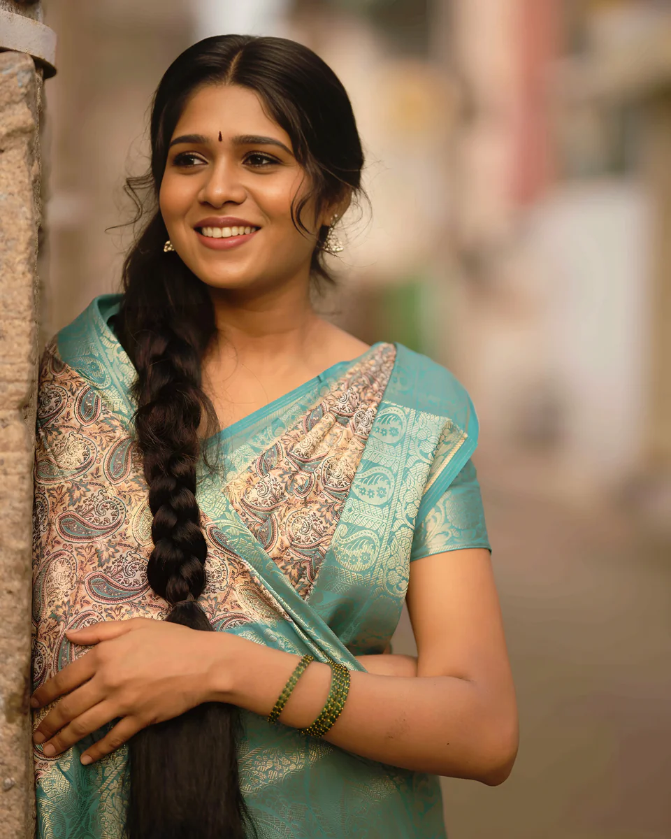 Printed Cotton Saree — Green