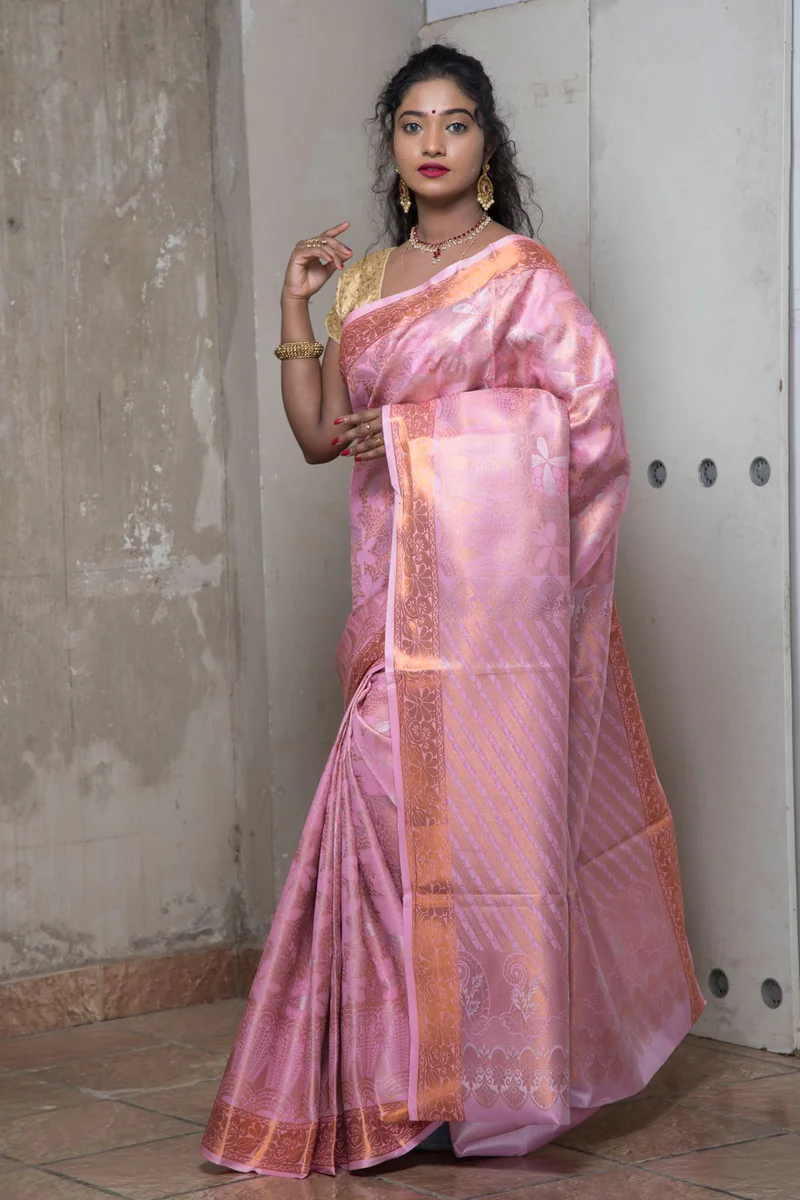 Silk Saree — Pink with Gold Zari 2