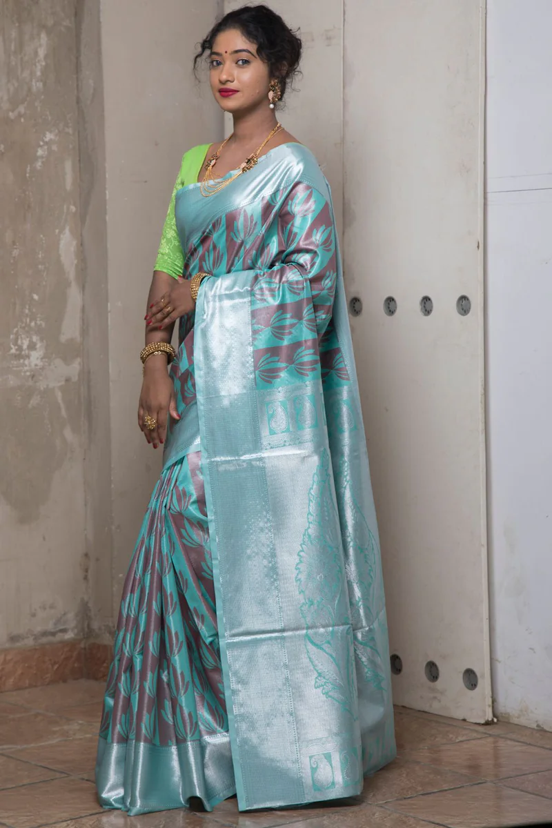Silk Saree — Sea Green with Silver Zari