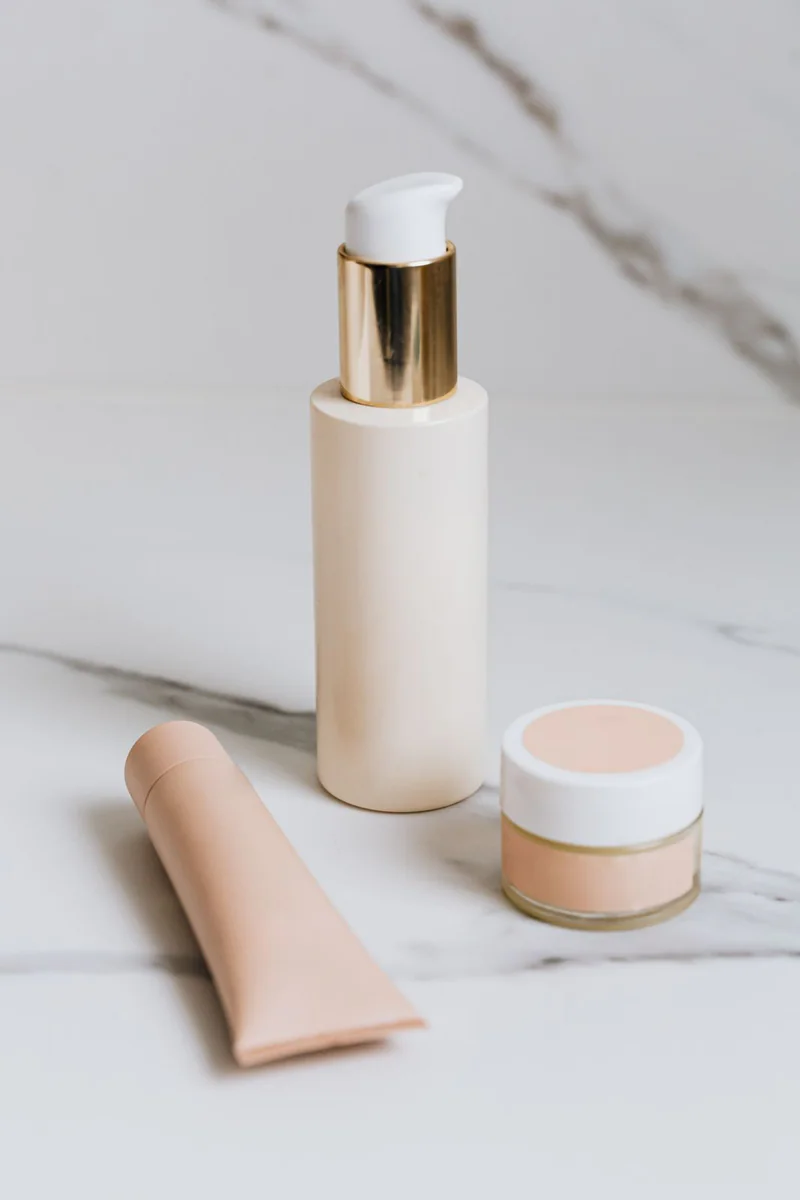 Skincare bottles on a counter