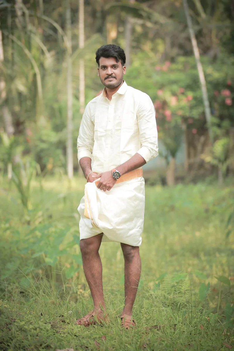 Half White Dhoti — Double Colour Border