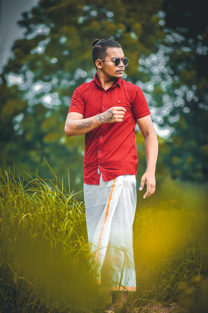 Colour Shirt & Dhoti Set — Red