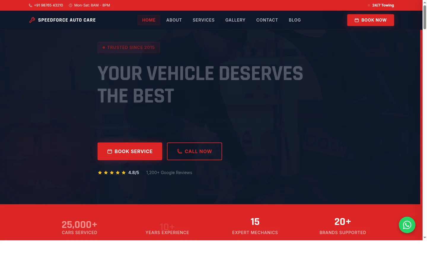 SpeedForce Auto Care — Auto Garage & Car Service website design