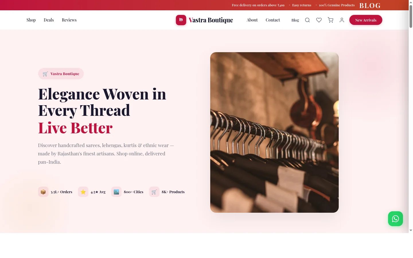 Vastra Boutique — Clothing Store & Boutique website design