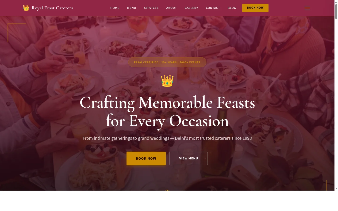 Royal Feast Caterers — Catering & Tiffin Service website design