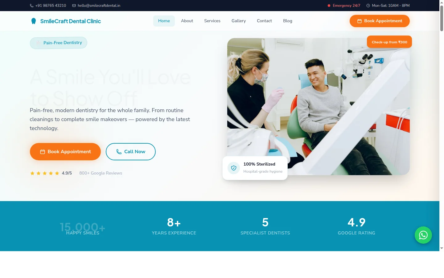 SmileCraft Dental — Dental Clinic website design