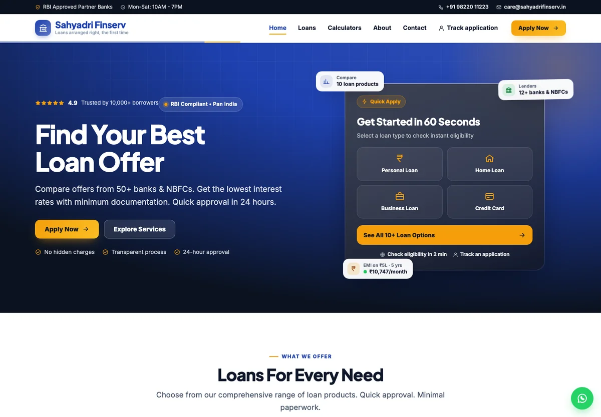 FinServ — Loan Agent, DSA & Financial Advisor website design