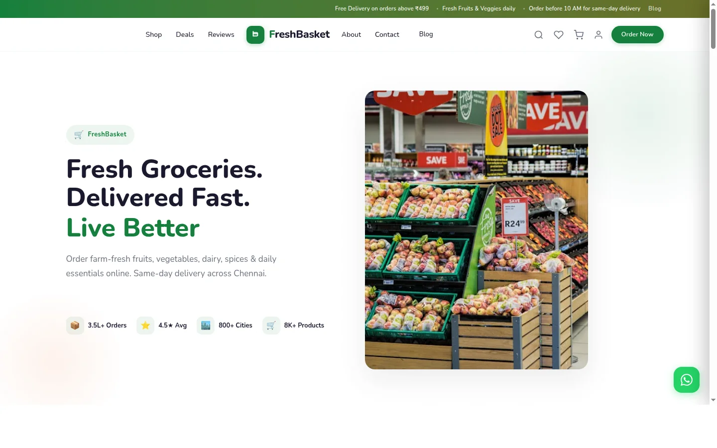 FreshBasket — Kirana & Grocery Store website design