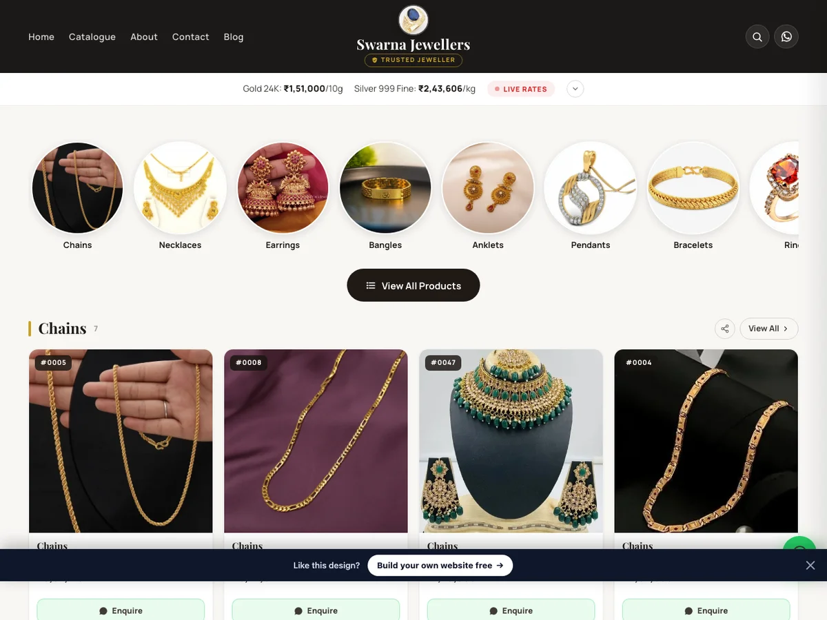 Swarna Catalogue — Jewellery Store website design