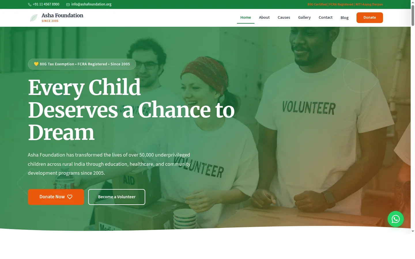Asha Foundation — NGO & Charity website design