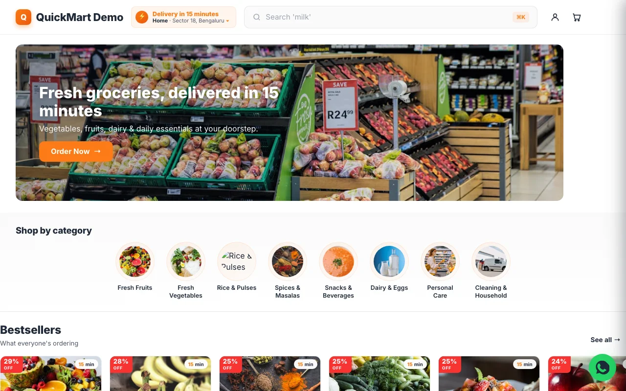 QuickMart — Kirana & Grocery Store website design