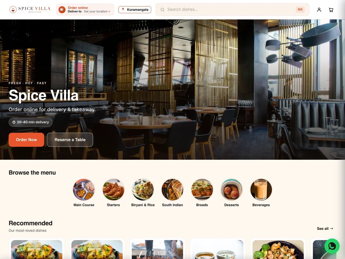 Restaurant — Online Ordering — Café & Bakery website design