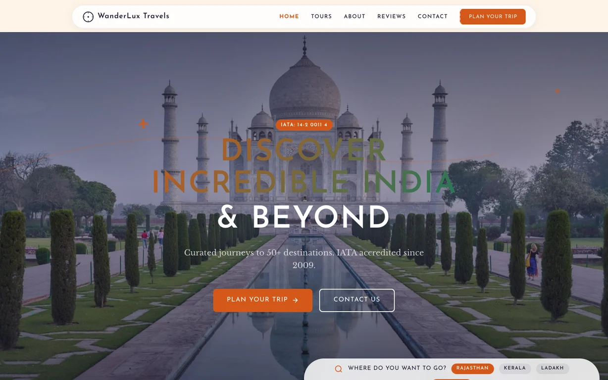 WanderLux Travels — Travel Agency & Tour Operator website design