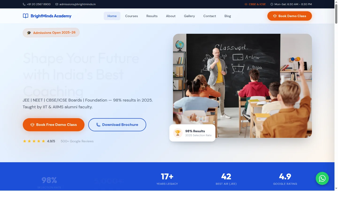 BrightMinds Academy — Coaching Institute & Tuition Centre website design