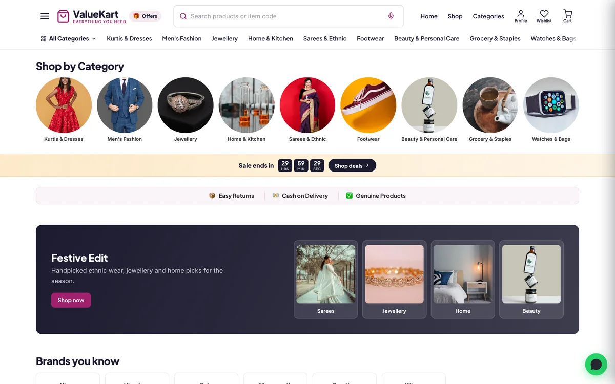 ValueKart — Kirana & Grocery Store website design