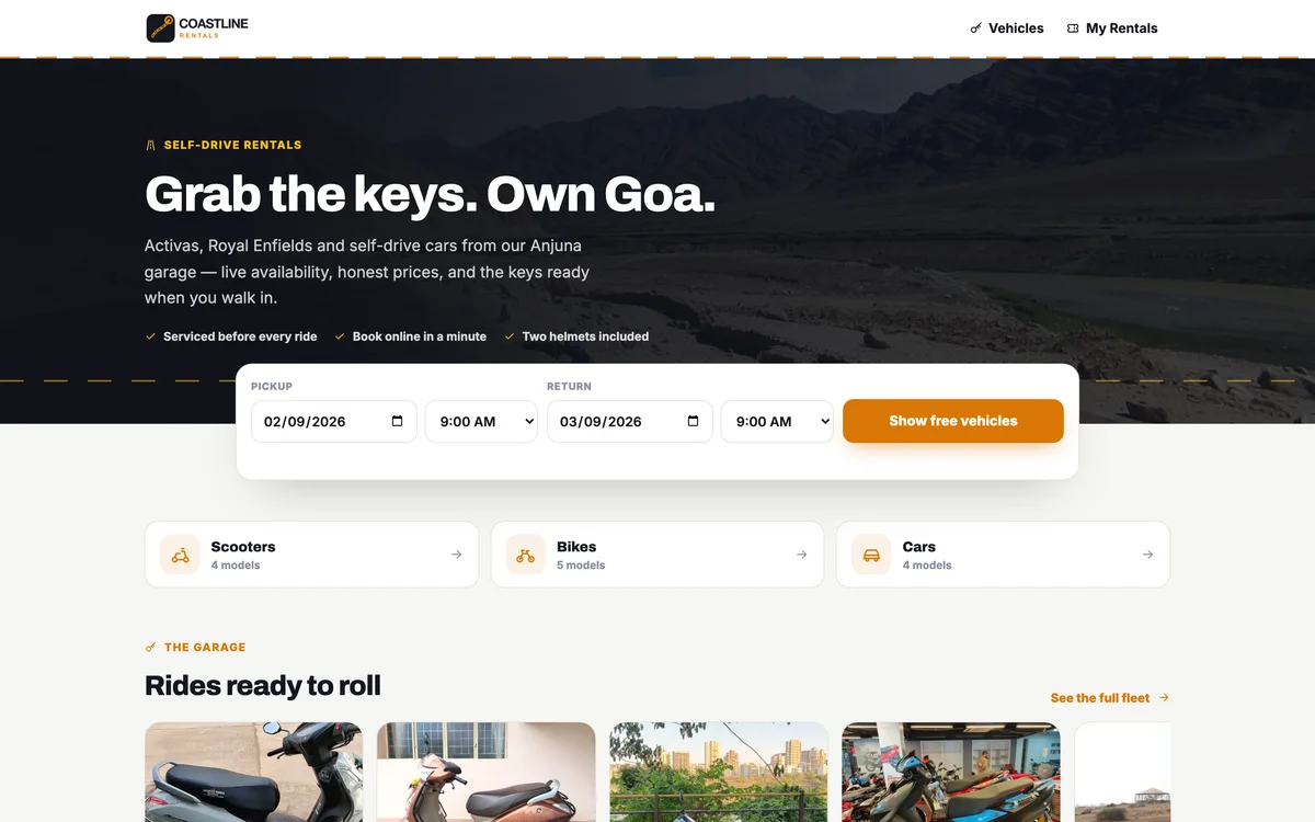 Vehicle Rental — Bike, Scooter & Car Rental website design