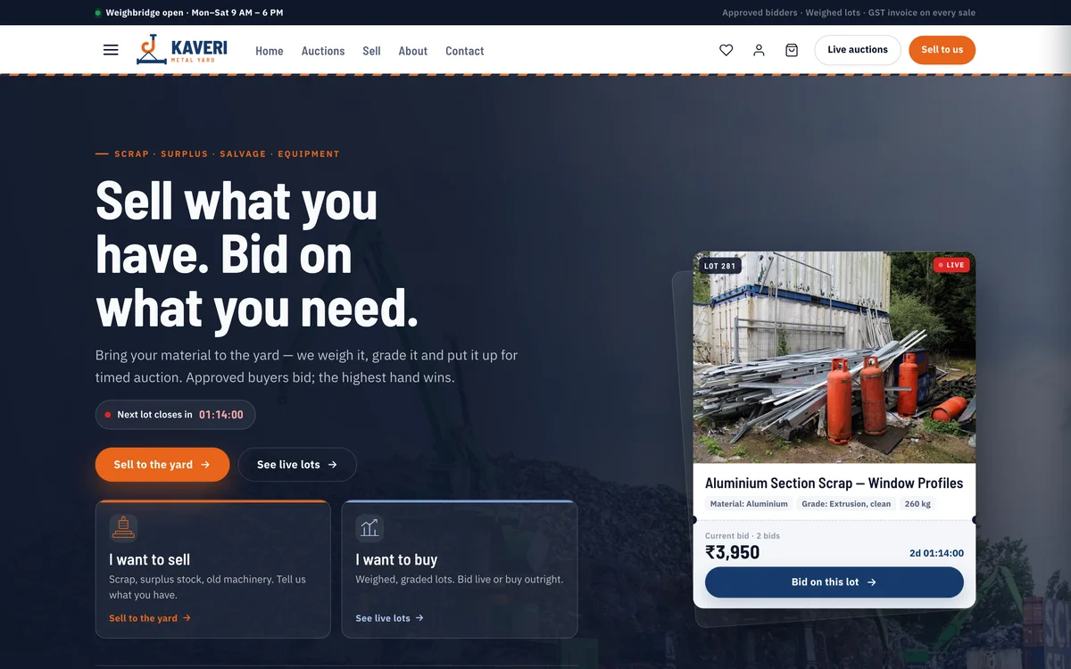 Yard — Scrap Yard, Recycler & Auction House website design