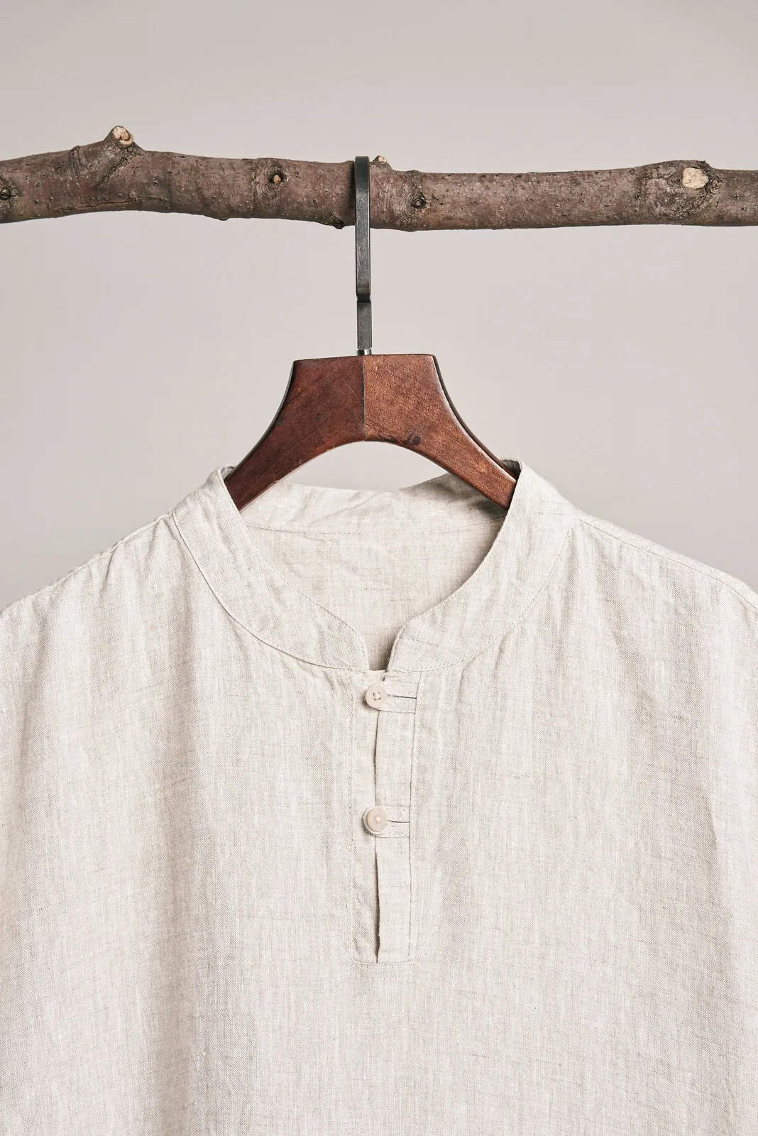 Linen band-collar shirt