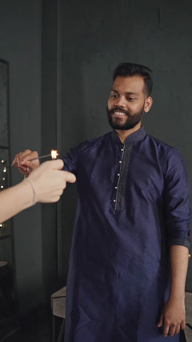 Navy silk kurta