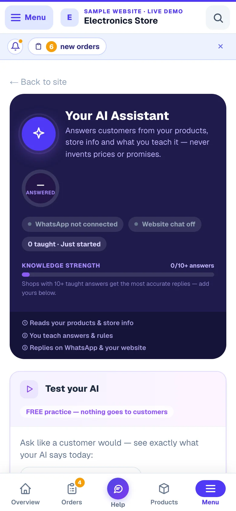 Your AI assistant — trained on your own answers. — phone view