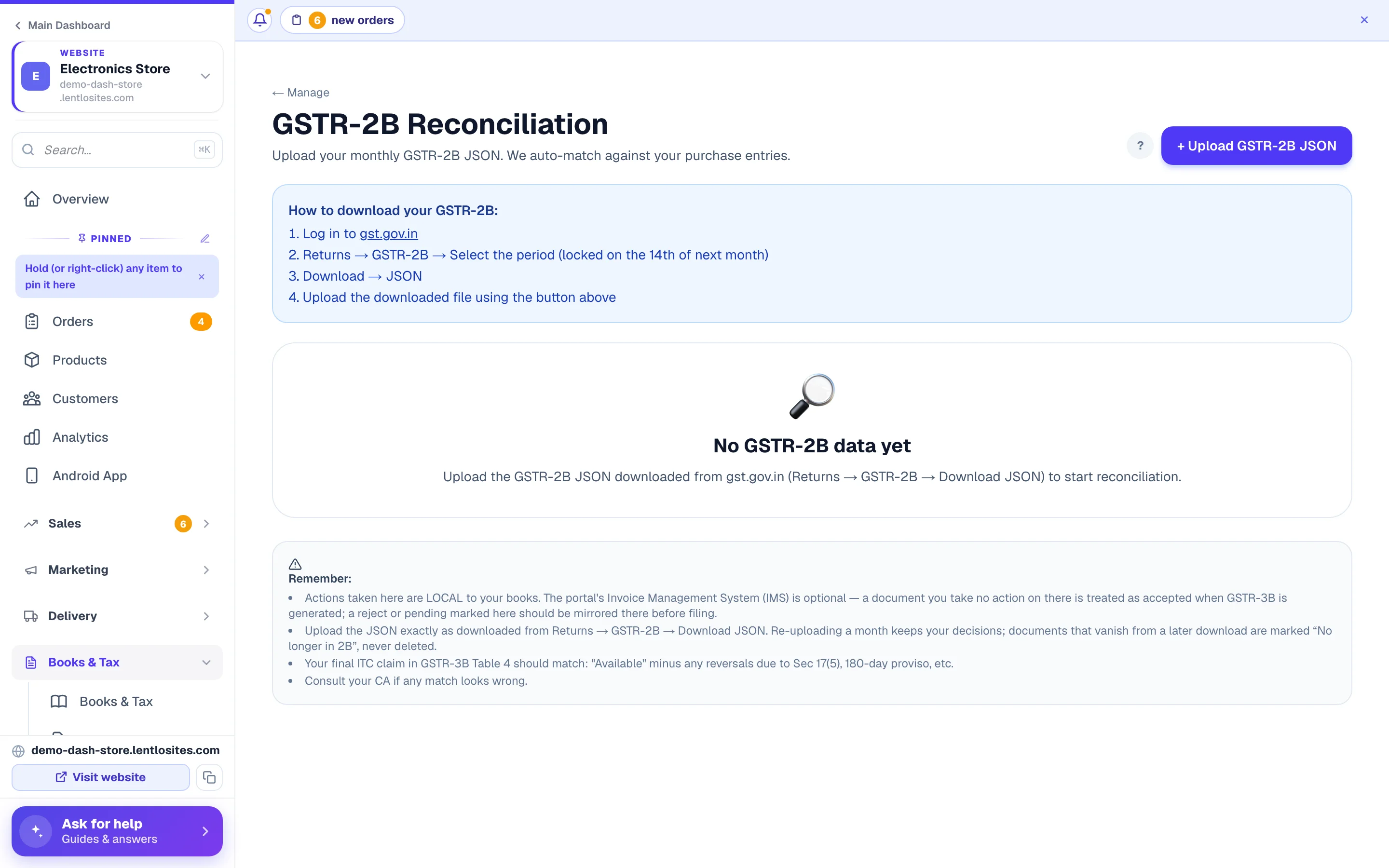 Upload the GSTR-2B file from gst.gov.in — how to download it is written right on the page.