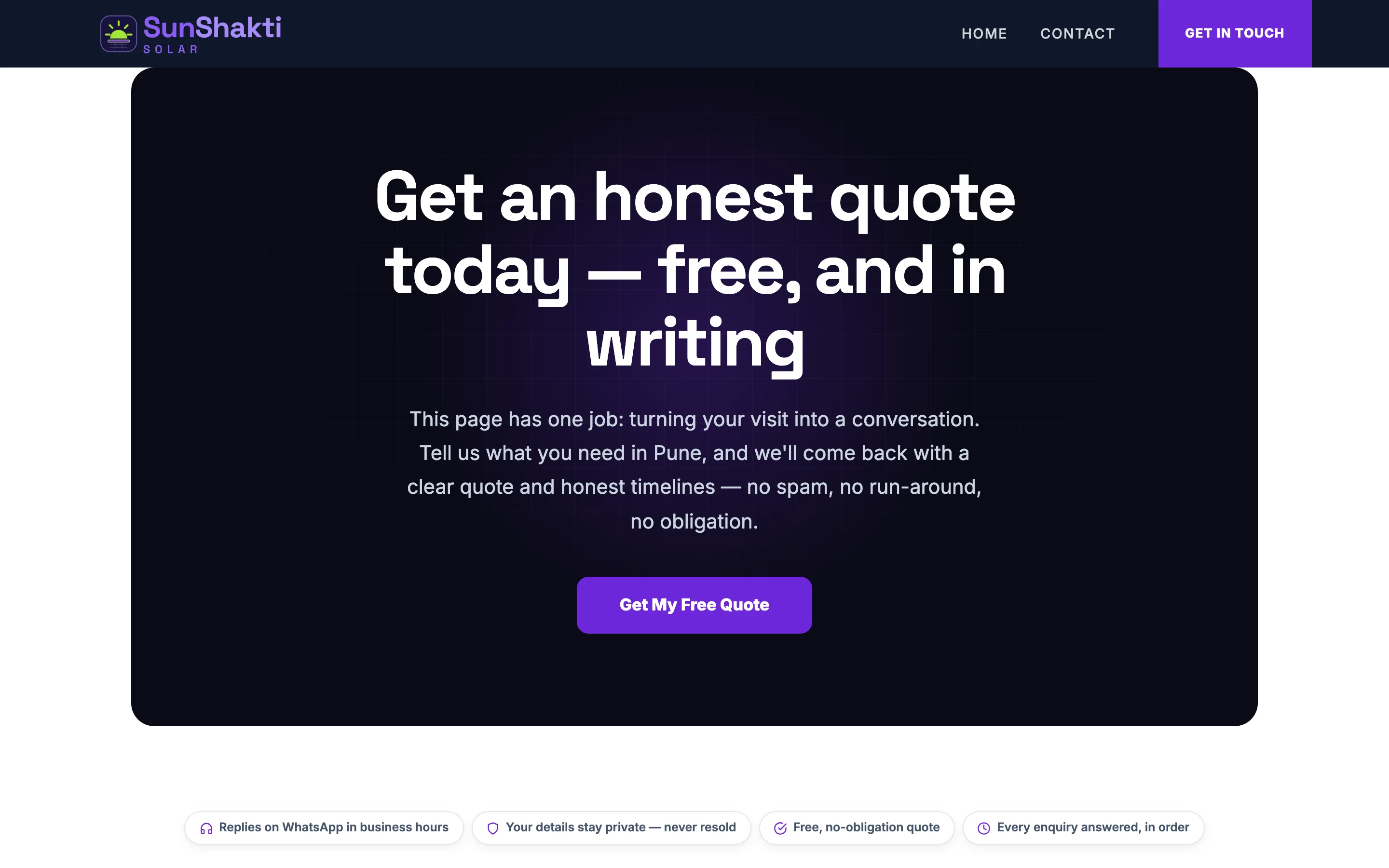A live landing page: one promise, one button, and no menu to wander off into — which is exactly why it converts an ad click better than a homepage.