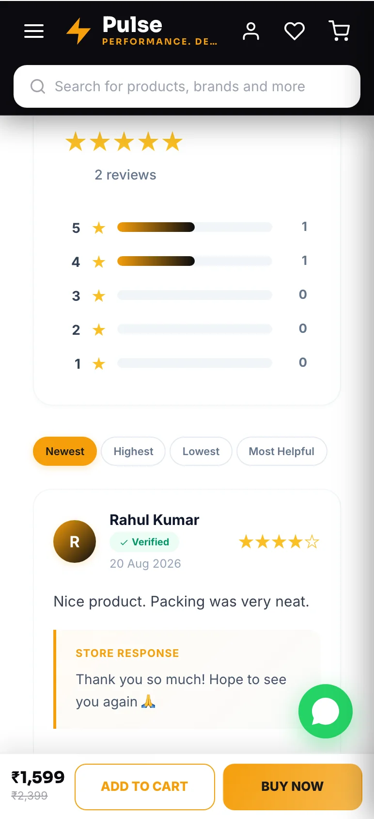 Reviews on the product page. — phone view