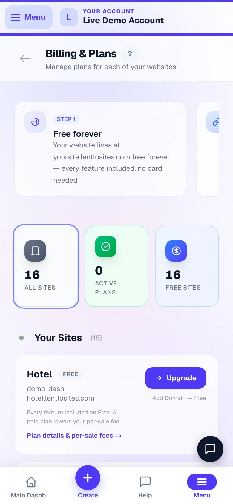 Your plan, per website. — phone view
