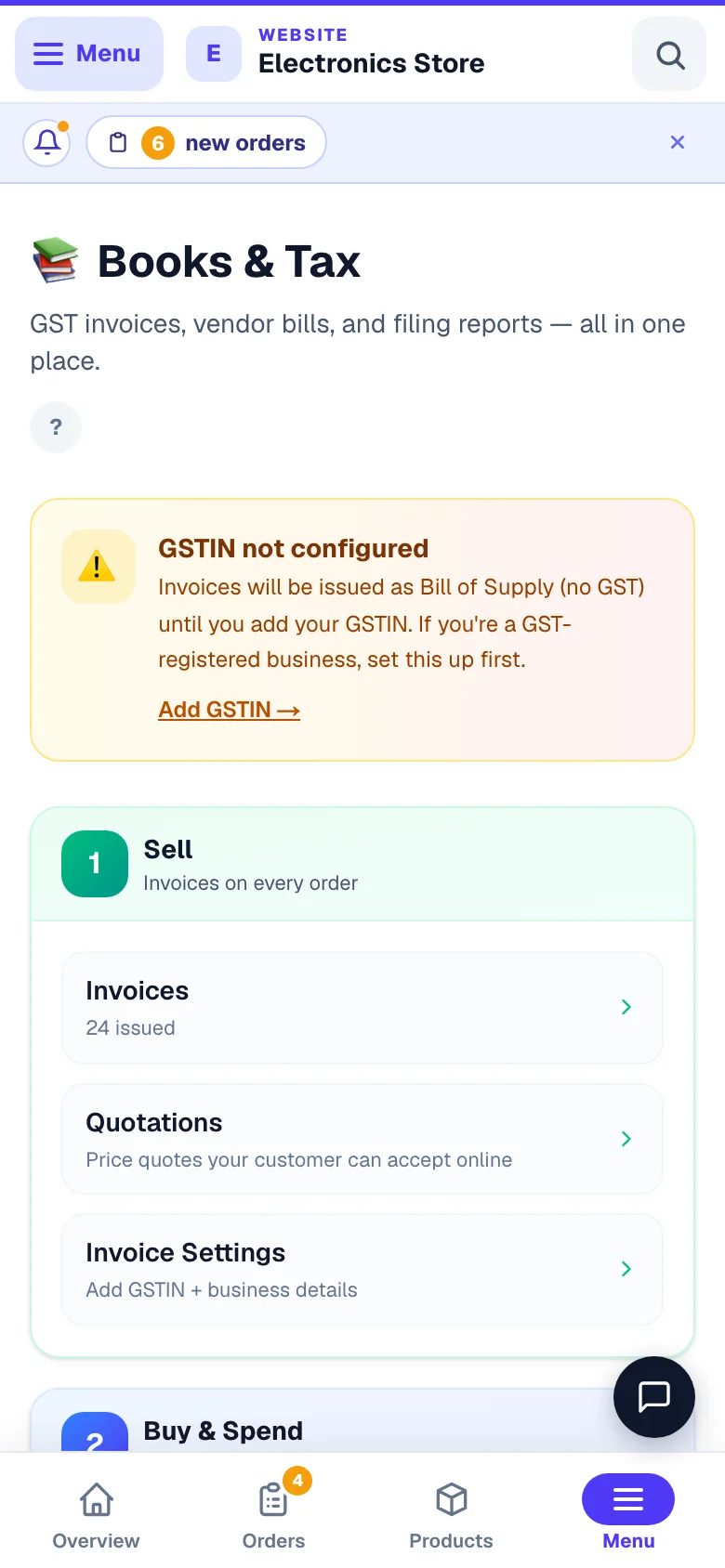 Books & Tax — sell, buy and file, in one place. — phone view