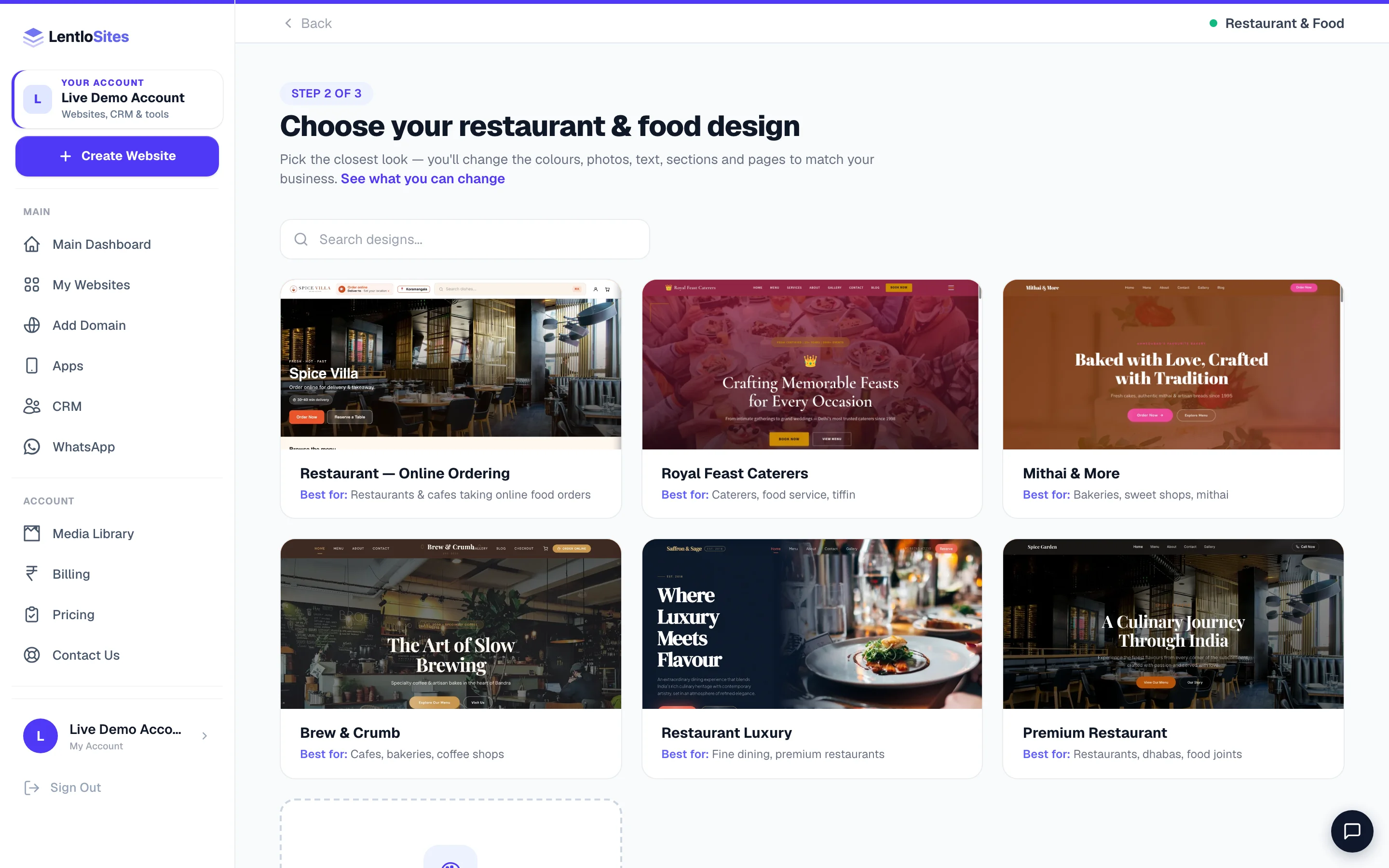 The Restaurant & Food card: designs built for menus, online ordering, table QR and reservations.