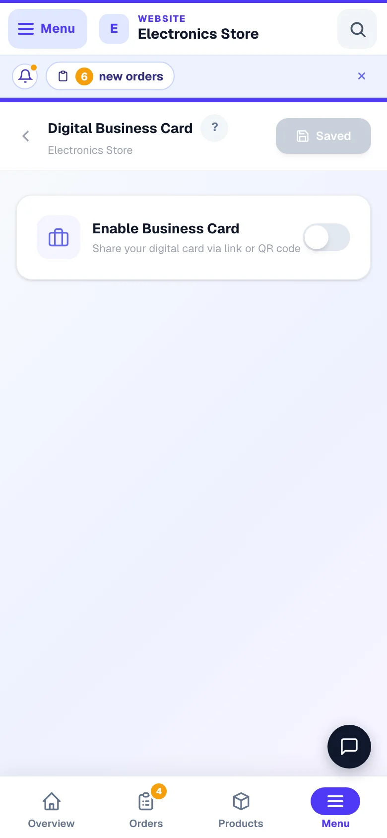 A digital visiting card with a live preview. — phone view