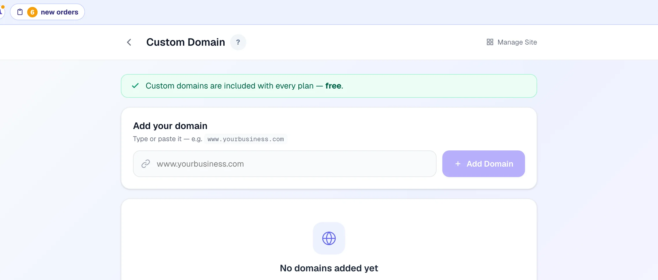 Type your domain exactly as you bought it.