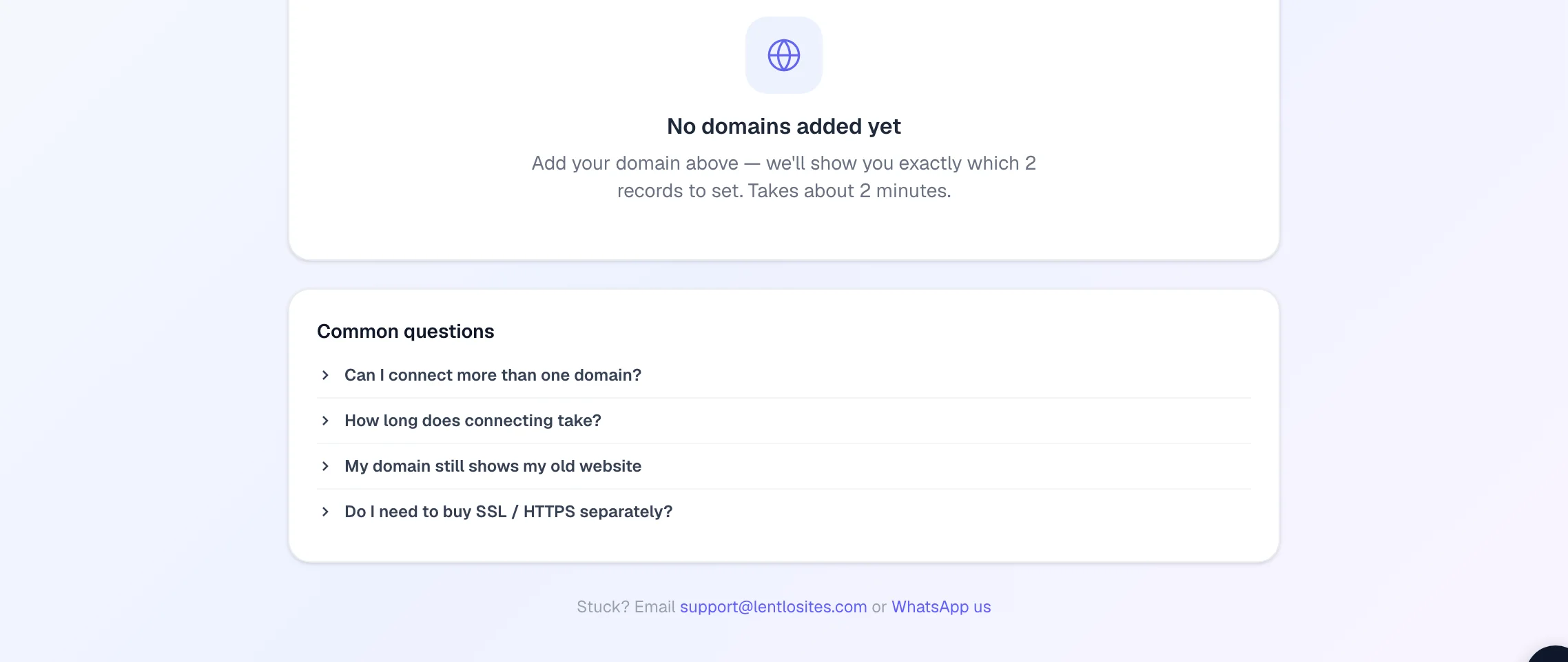 The questions people hit most while pointing a domain here.