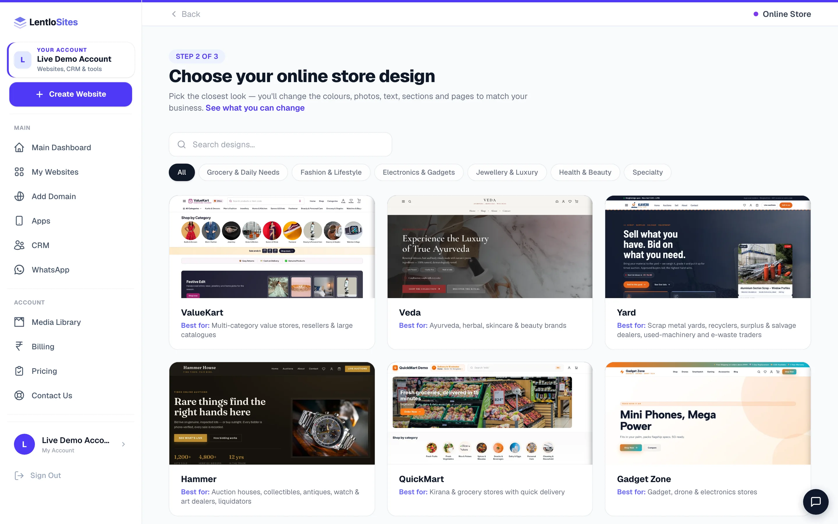 Ready-made designs. Pick one now; you can change everything afterwards.