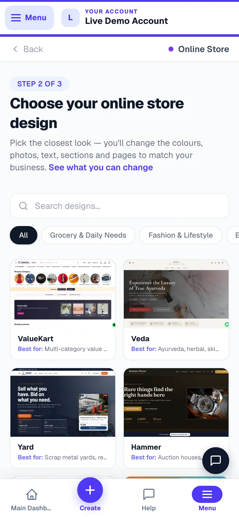 Ready-made designs. Pick one now; you can change everything afterwards. — phone view