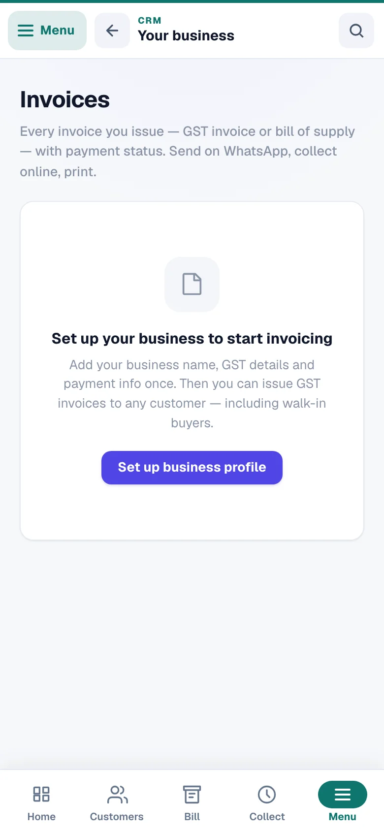 Raising a GST invoice. — phone view