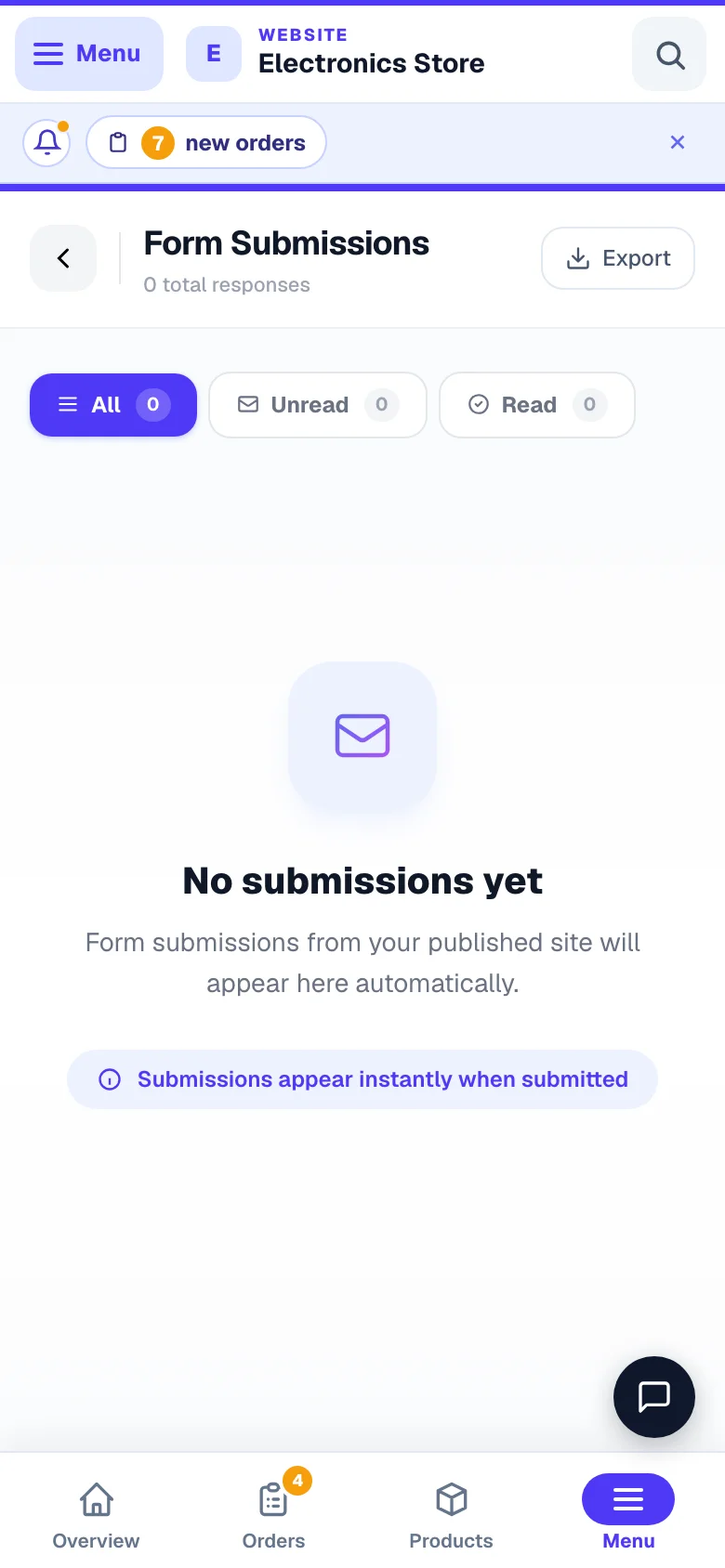 Every message sent through your contact form. — phone view