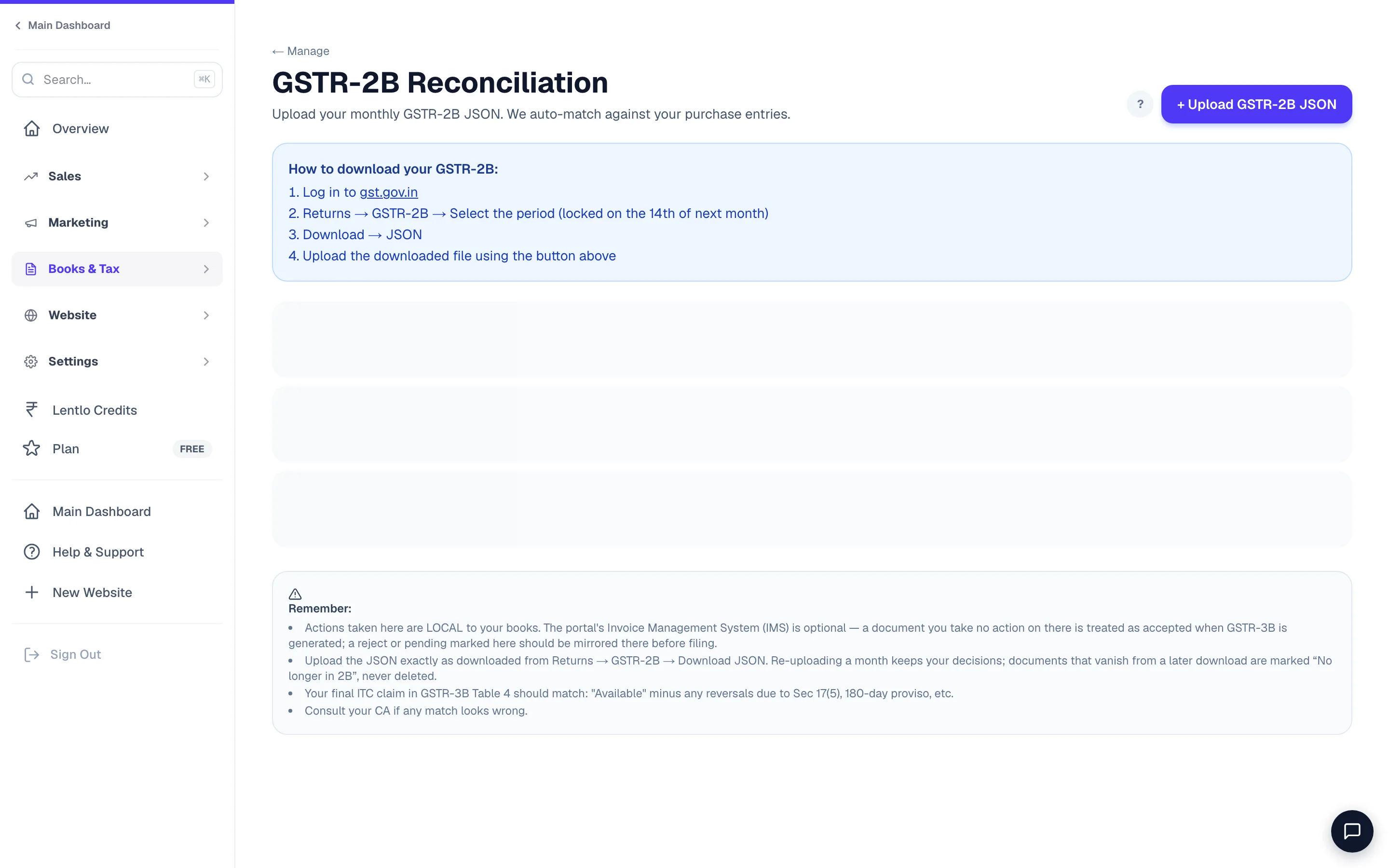 Match your purchase bills against the portal's GSTR-2B.
