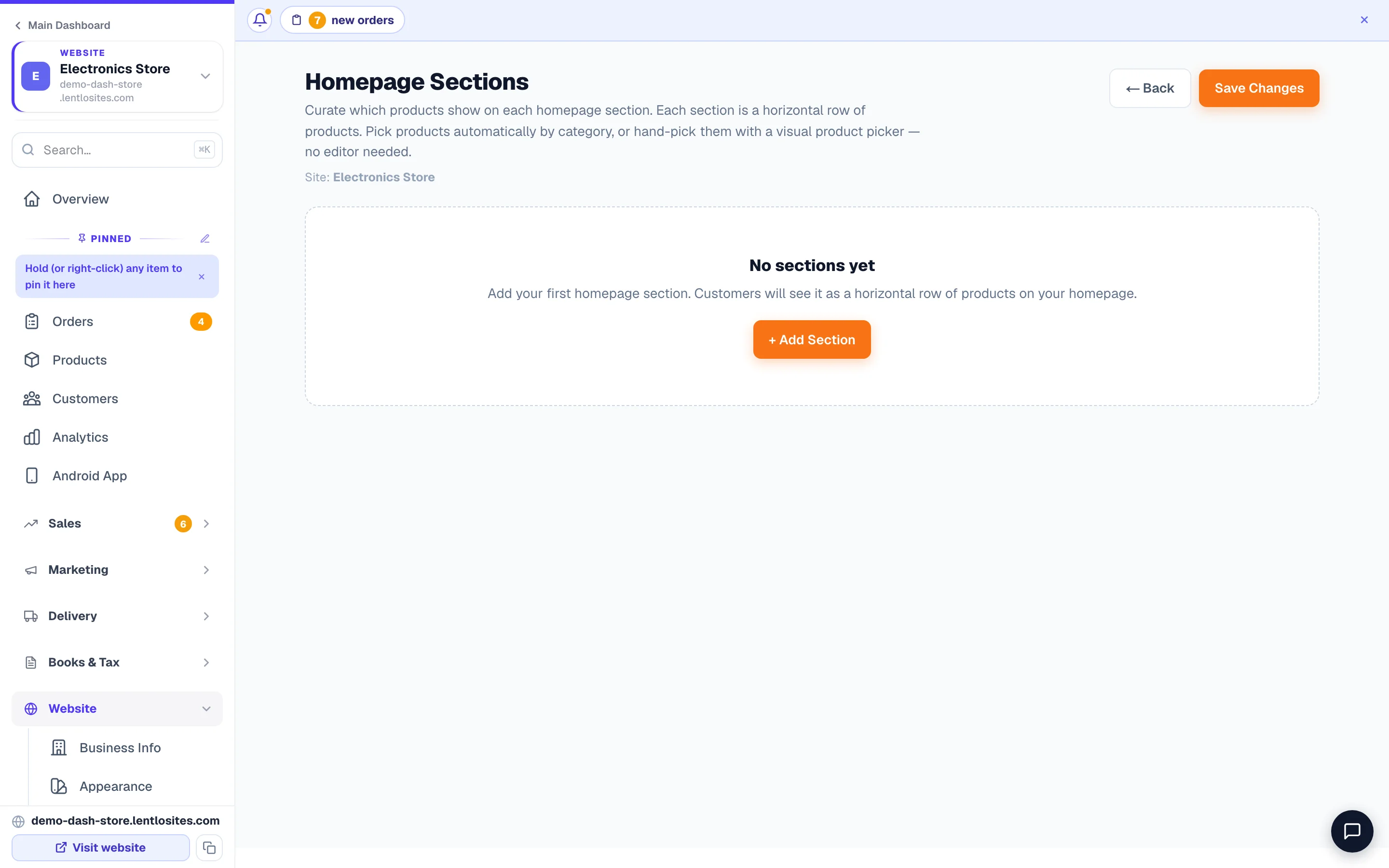 Add product rows, categories and banners to your homepage.