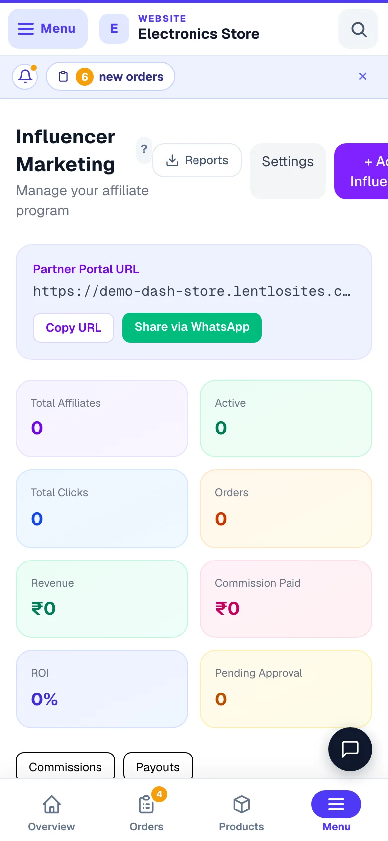 Your affiliates, their sales and what they've earned. — phone view