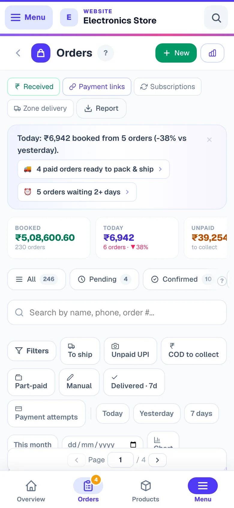 Past orders — open any one to repeat it at today's prices. — phone view
