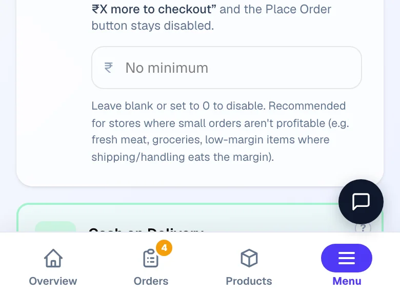 Cash on delivery, with an optional handling fee. — phone view