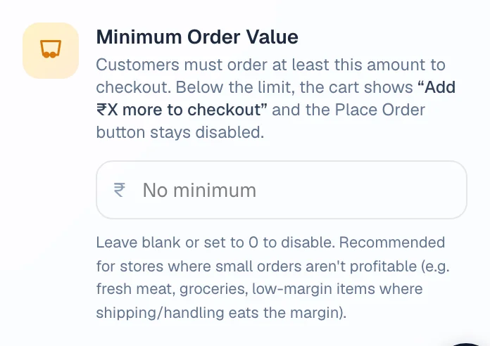 Minimum order value — the smallest basket you will deliver. — phone view