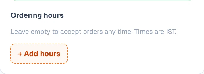 Ordering hours — when the kitchen accepts orders. — phone view